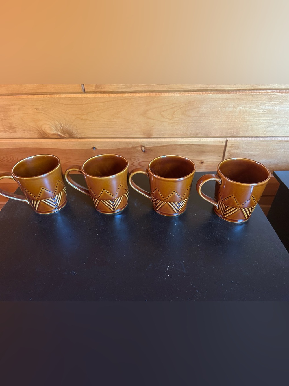 Tag Brown Geometric Stoneware Mugs - Set of 4